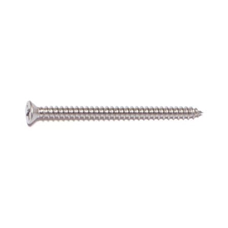 Sheet Metal Screw, #6 X 2 In, 18-8 Stainless Steel Flat Head Phillips Drive, 100 PK